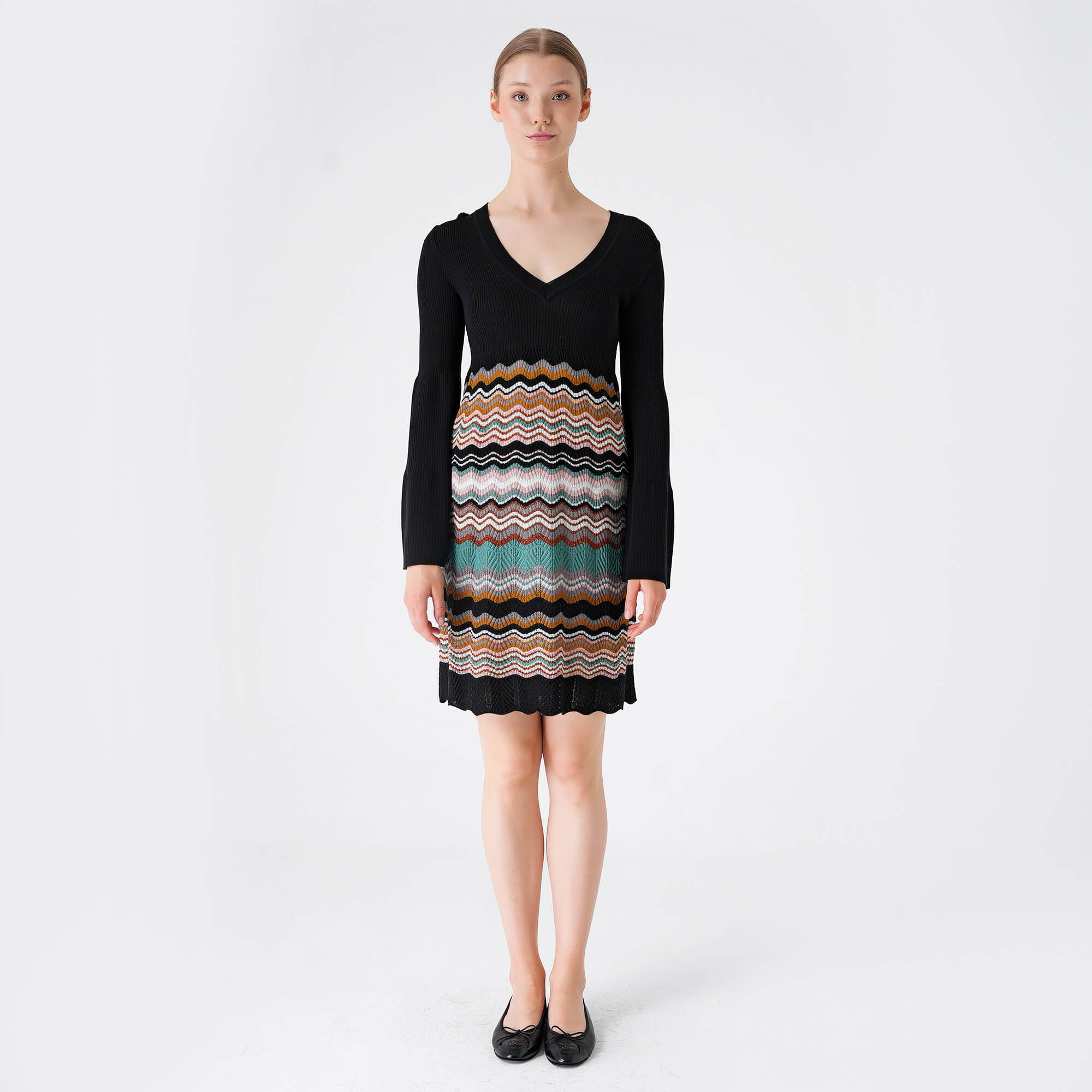 Missoni Mare - Black&Multicolor Zigzag Knitted Long Sleeve Dress